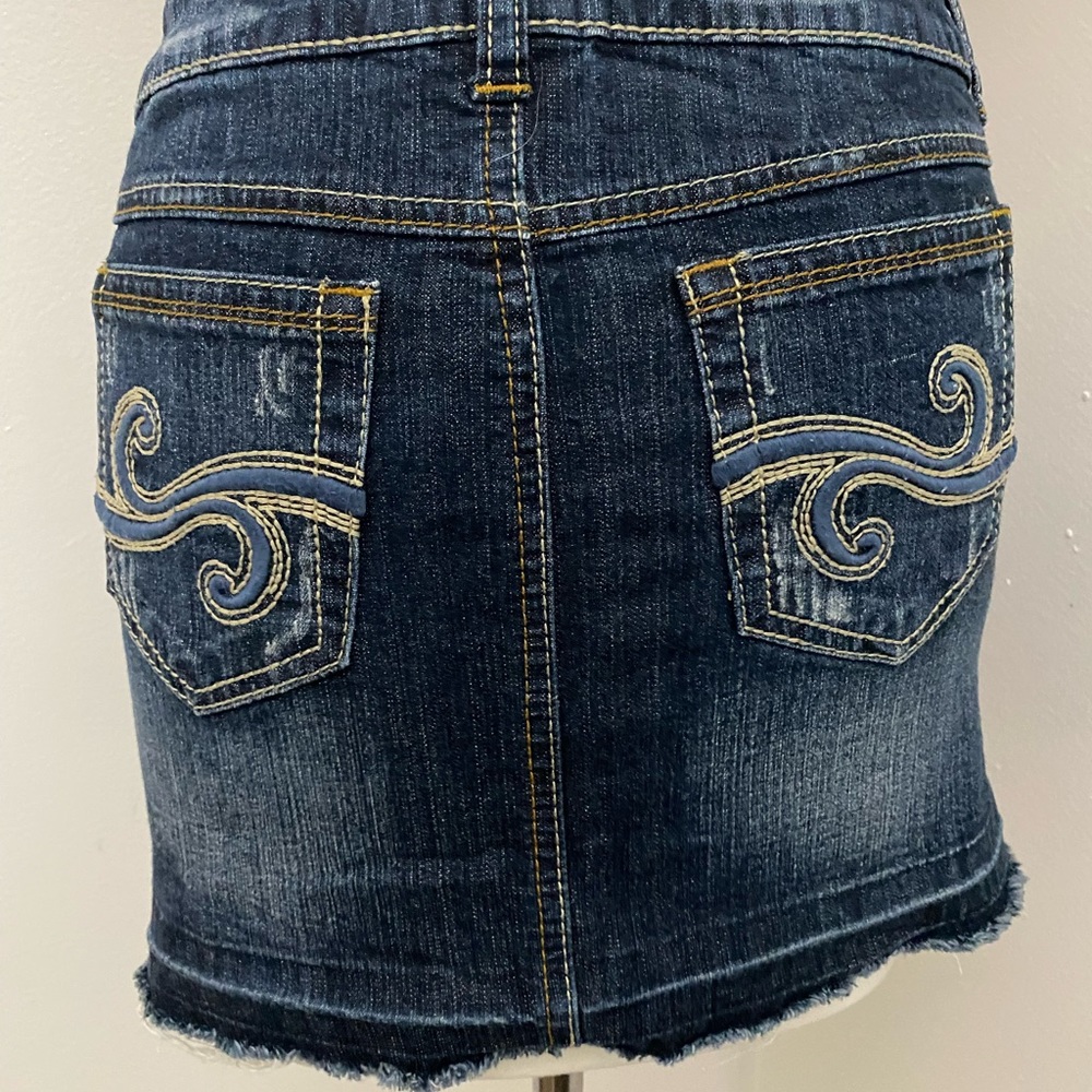 Offer   Candies distressed mini skirt juniors blue denim stretch studs pockets 3
